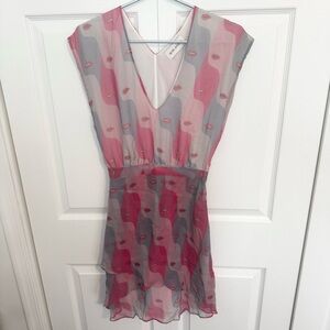 Rachel Antonoff Color-block Face w/ Lips 👄 V-Neck Dress - 100% SILK lining Sz 2
